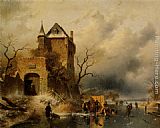 Charles Henri Joseph Leickert Figures on a frozen river painting